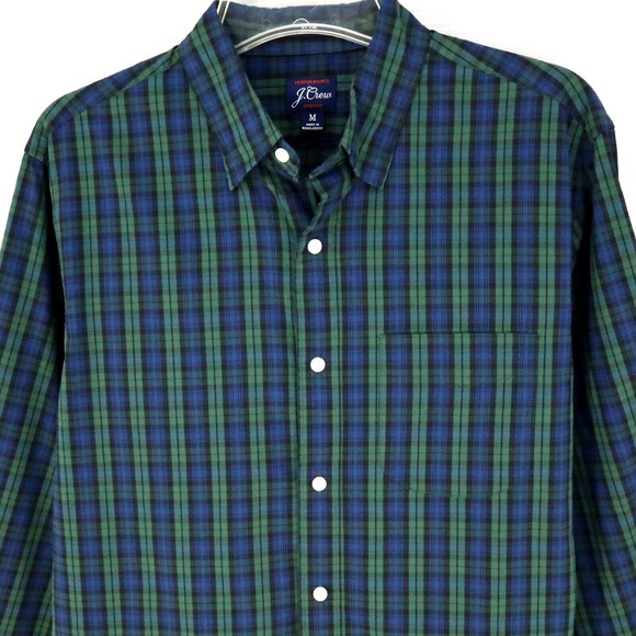 J Crew Shirt Mens Medium Green Blue Plaid Performance Stretch Casual - Picture 5 of 15